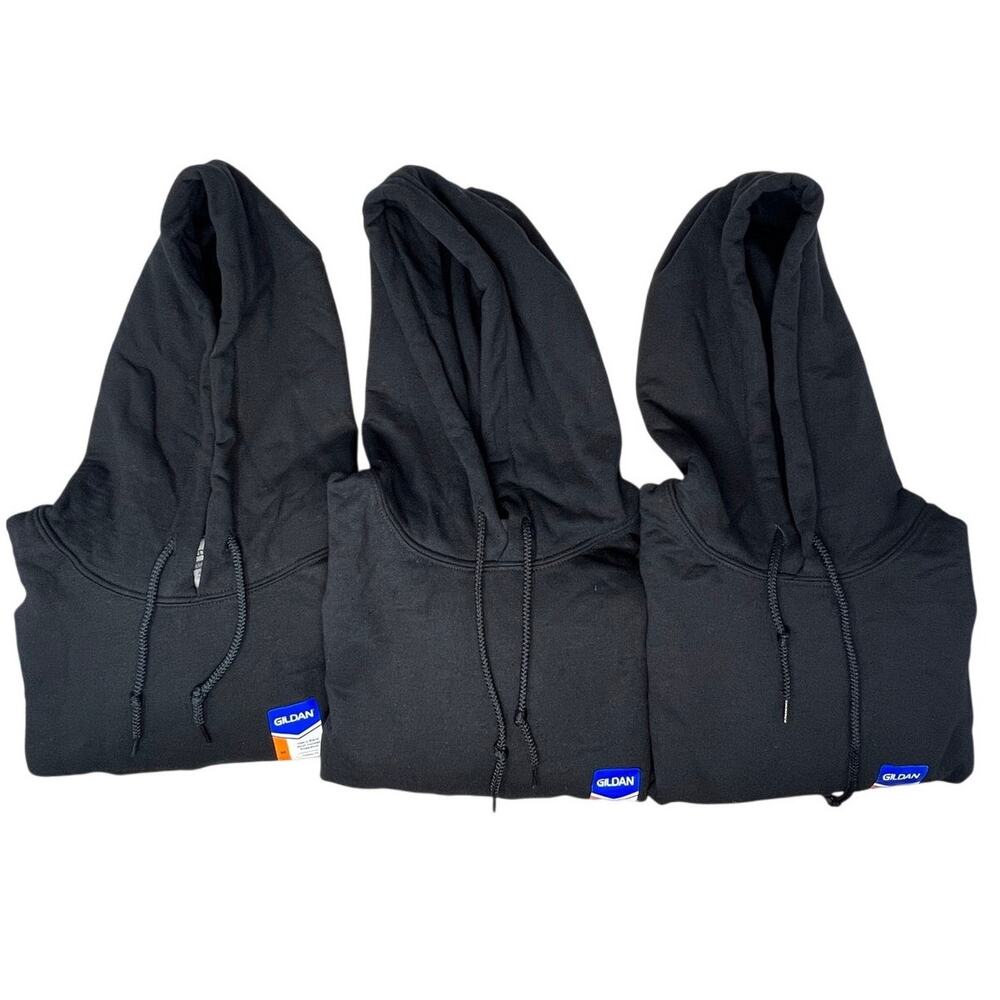Lot of 3 Unisex Blank Gildan Heavy Cotton Blend Black Hooded Sweatshirts Medium